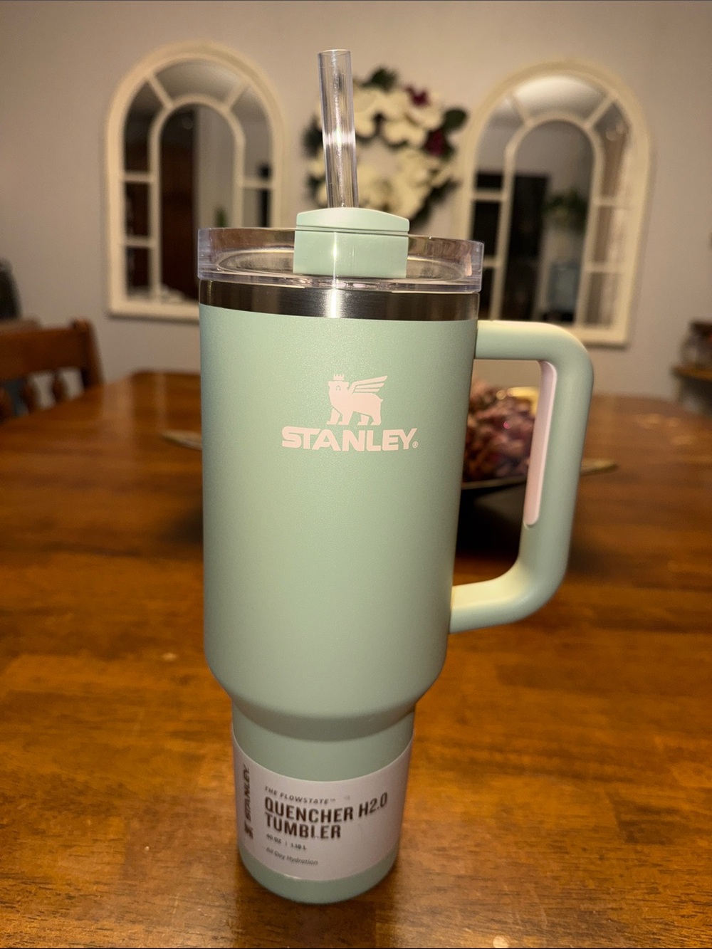 Stanley Seafoam Green Travel 40oz Tumbler with Handle and Straw